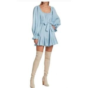NWT Ramy Brook Kayleigh Poplin Cotton Belted Mini dress Blue S P NWT 368 IRRG